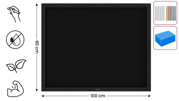 Černá křídová tabule 100×80 cm – ČERNÝ lakovaný dřevěný rám + DÁREK, TB108BK