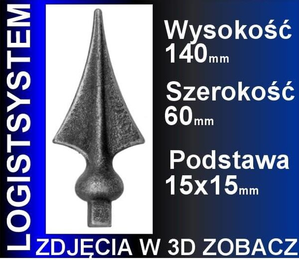 LogistSystem 1 ks ozdobná kovová špička – 140 x 60 mm (V x Š) / základna: 15 x 15 cm, dekorace na plot 40.078