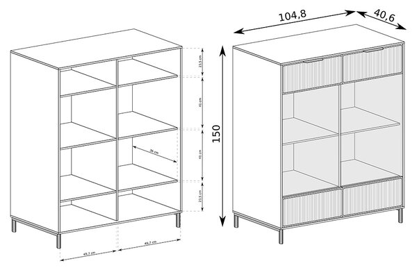 STYLES k | vitrína LS-8 | 105 cm | 3D povrch | s držákem na skleničky | s LED osvětlením | kašmír