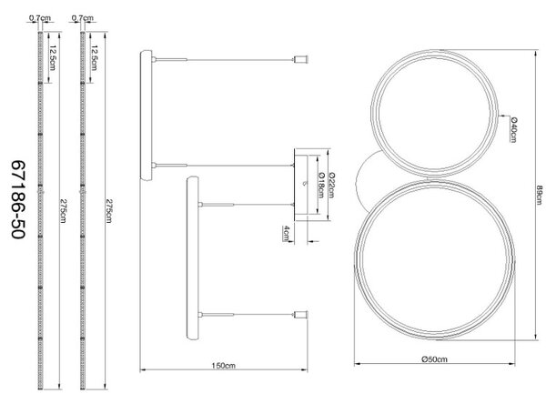 GLOBO 67186-50 BRIGGS závěsné svítidlo LED 50W 6500/1000lm 2700-6000K černá, dálkový ovladač