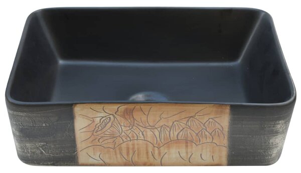 Umyvadlo na desku černé a hnědé obdélník 46x35,5x13 cm keramika 155076