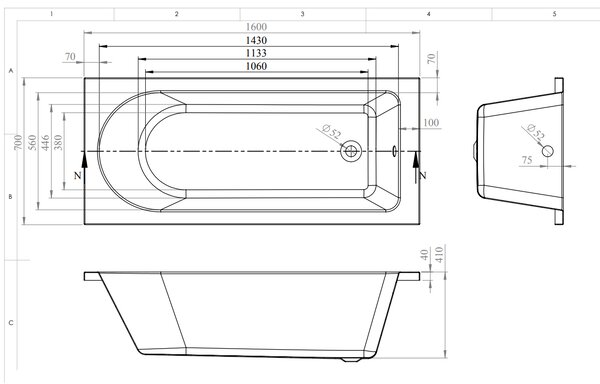 Vima 710 ANSE - Vana 1600x700 mm, bílá
