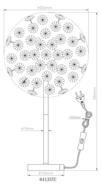 GLOBO 64135TC KATRINA stolní lampa V650mm 8xG9 3,5W/350lm 3000K chromová, kouřová