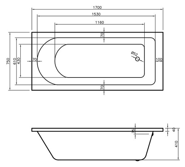 Vima 711 ANSE - Vana 1700x750 mm, bílá