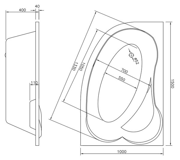 Vima - Akrylátový panel k asymetrické vaně 150 cm, bílá 724