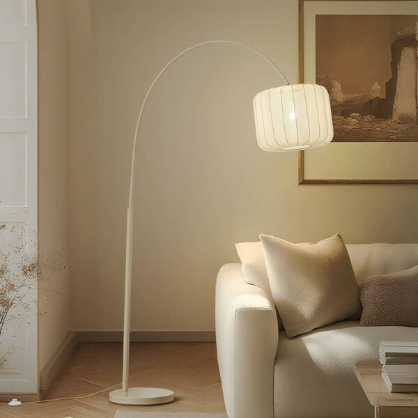 Lindby oblouková lampa Helin, béžová, textil, výška 198,5 cm, Krémová / jantar, Obývací pokoj / jídelna, Textil / tkanina / hedvábí, Moderní