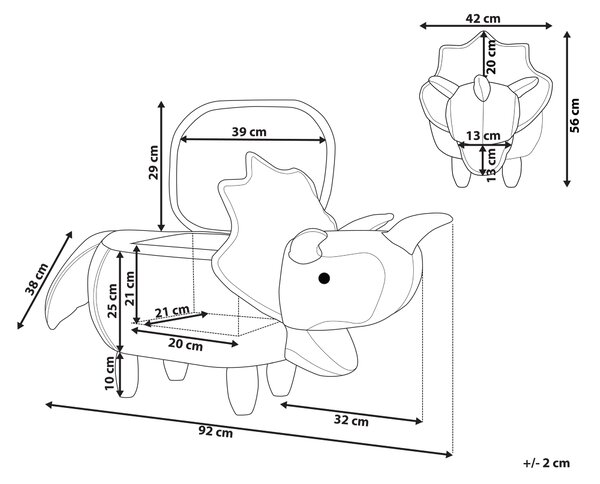 Zvířecí stolička s úložným prostorem TRICERATOPS Tkanina Hnědá Dinosaurus