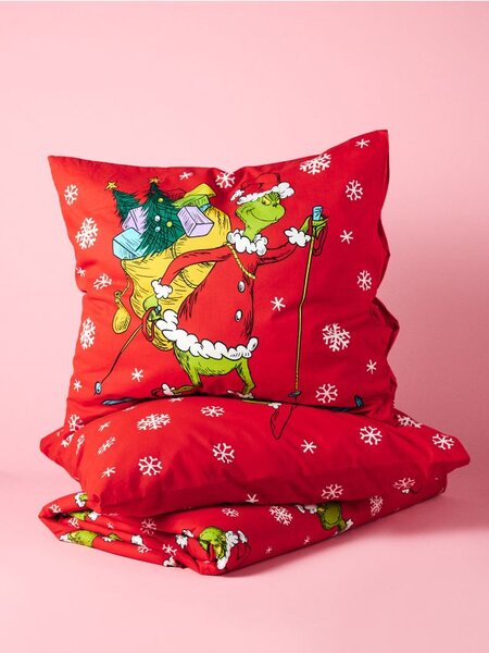 Sinsay - Bavlněný povlečení set s vánočním vzorem Grinch - červená