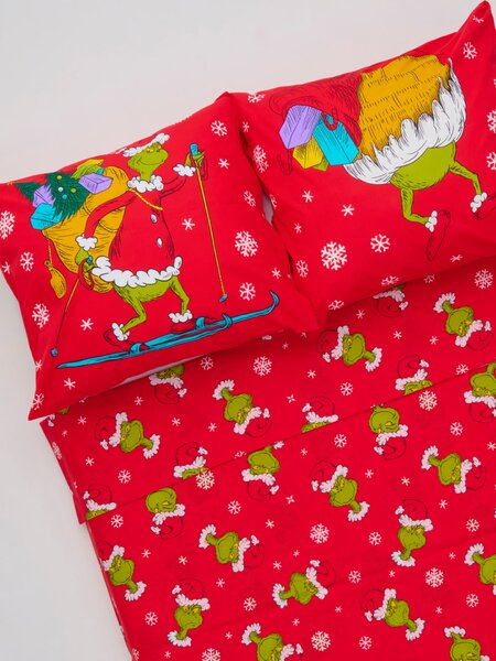 Sinsay - Bavlněný povlečení set s vánočním vzorem Grinch - červená
