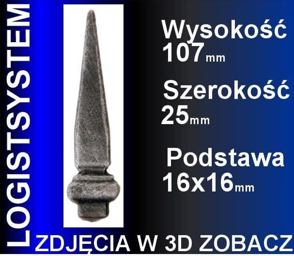 LogistSystem 1 ks ozdobná kovová špička – 107 x 25 mm (V x Š) / základna: 16 x 16, dekorace na plot 40.153