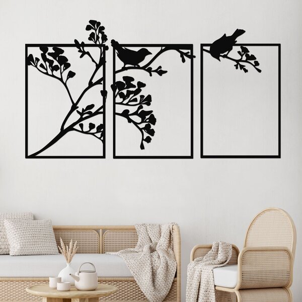 3 dílný dřevěný strom BIRD TREE Zvolte barvu dekoru: Černá | Rozměry (cm): 110x60