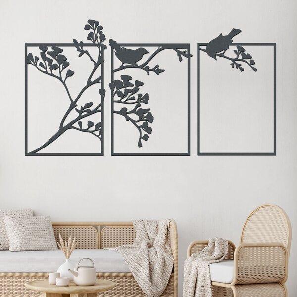 3 dílný dřevěný strom BIRD TREE Zvolte barvu dekoru: Černá | Rozměry (cm): 110x60