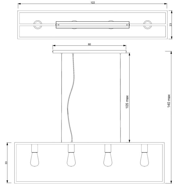 Lustr na lanku FRAME 4xE27/60W/230V měď