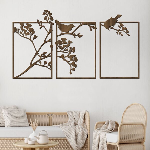 3 dílný dřevěný strom BIRD TREE Zvolte barvu dekoru: Černá | Rozměry (cm): 110x60