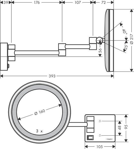 Hansgrohe AddStoris Kosmetické zrcadlo s LED osvětlením, chrom 41790000