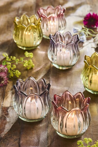 Skleněný svícínek na čajovou svíčku Tulip Color fialový