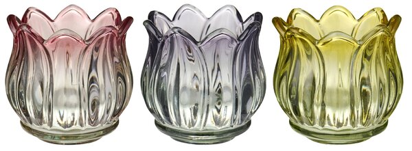 Skleněný svícínek na čajovou svíčku Tulip Color fialový