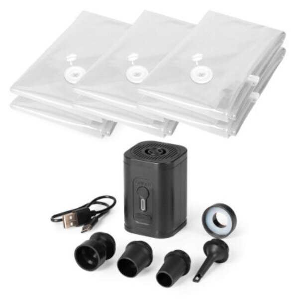COMPACTOR Cestovní vakuovací set s elektrickou vakuovací pumpou + 6 ks vakuových pytlů Compress S
