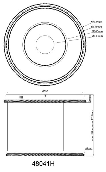 GLOBO 48041H MARSH závěsné svítidlo D600mm LED 54W 6716/2035lm 2700-6500K černá, křišťálový efekt, časovač, dálkový ovladač