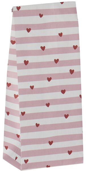 Papírový sáček Red Hearts / Pink Stripes 22,5 cm – set 5 ks