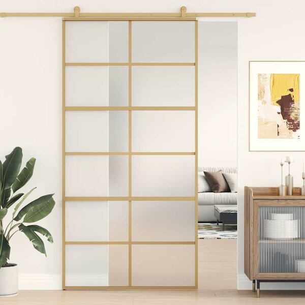 Posuvné dveře zlaté 102,5 x 205 cm mléčné ESG sklo a hliník 155171