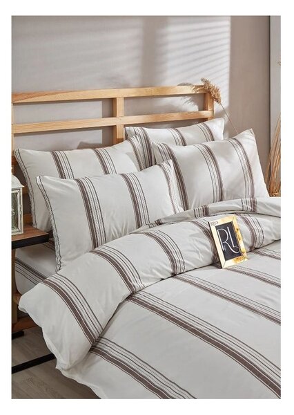 Hnědo-béžové bavlněné prodloužené povlečení na dvoulůžko 200x220 cm – Mila Home