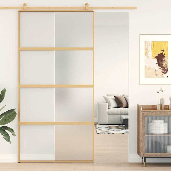 Posuvné dveře zlaté 102,5 x 205 cm mléčné ESG sklo a hliník 155183