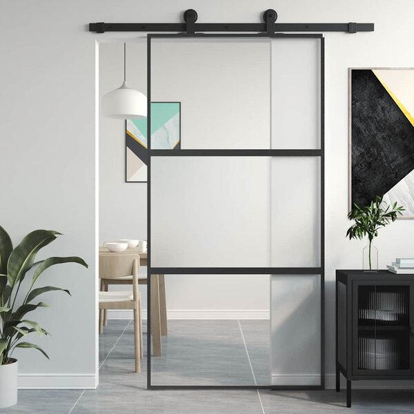Posuvné dveře černé 102,5 x 205 cm tvrzené sklo a hliník 155203