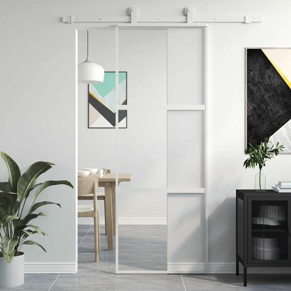 Posuvné dveře bílé 76 x 205 cm tvrzené sklo a hliník 155204