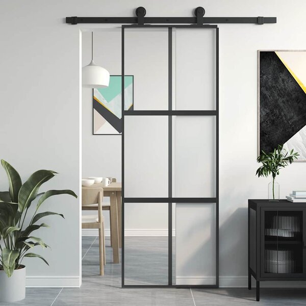Posuvné dveře černé 76 x 205 cm tvrzené sklo a hliník 155210