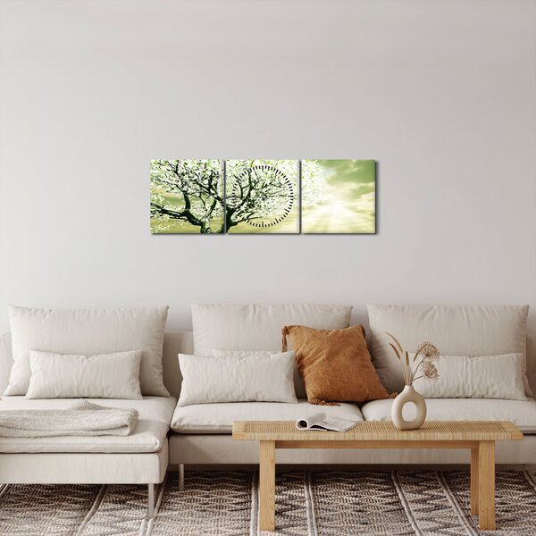 Obraz kvetoucího stromu (s hodinami) (90x30 cm)
