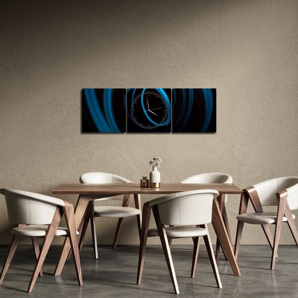 Obraz modré čáry (s hodinami) (90x30 cm)
