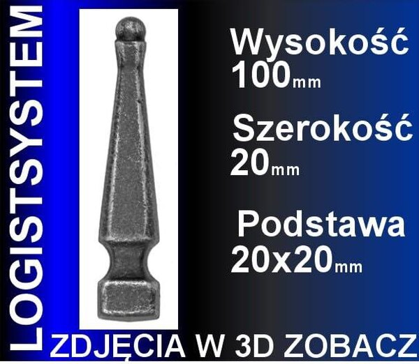 LogistSystem 1 ks ozdobná kovová špička 100 x 20 mm (V x Š) / 20 x 20 mm, dekorace na plot 40.088.01