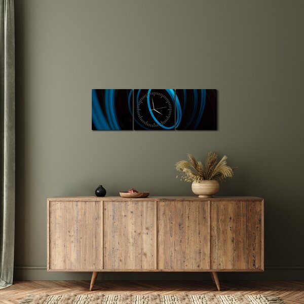 Obraz modré čáry (s hodinami) (90x30 cm)