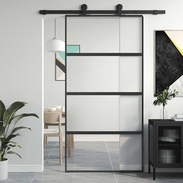 Posuvné dveře černé 102,5 x 205 cm tvrzené sklo a hliník 155221