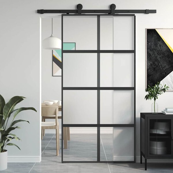 Posuvné dveře černé 102,5 x 205 cm tvrzené sklo a hliník 155224