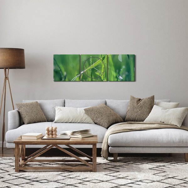 Obraz kapek rosy (s hodinami) (90x30 cm)