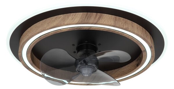 GLOBO 03655 BOZAN stropní ventilátor se světlem D500mm LED 32W 3200/1200lm 2700-6500K černá, vzhled dřeva, kouřová, časovač, dálkový ovladač