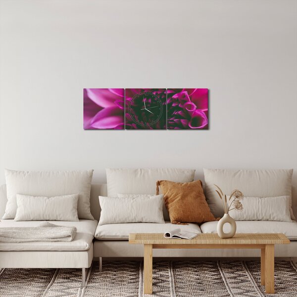 Obraz růžového květu (s hodinami) (90x30 cm)