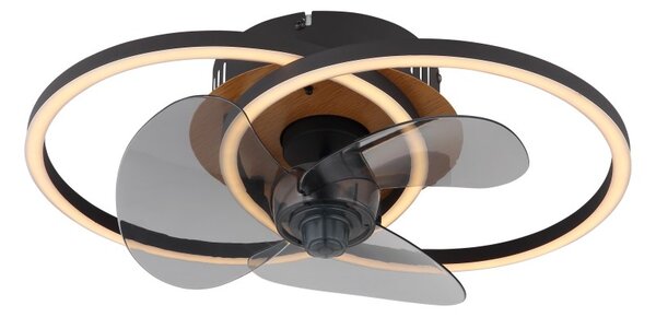 GLOBO 03661 KAREN stropní ventilátor se světlem LED 24W 2800/490lm 2700-6500K černá, kouřová, časovač, dálkový ovladač