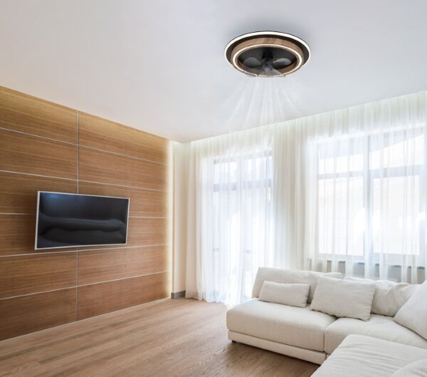 GLOBO 03655 BOZAN stropní ventilátor se světlem D500mm LED 32W 3200/1200lm 2700-6500K černá, vzhled dřeva, kouřová, časovač, dálkový ovladač