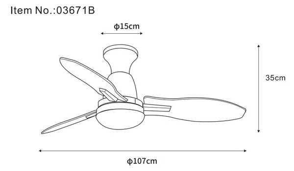 GLOBO 03671B GALE stropní ventilátor se světlem D1070mm LED 22W 2890/2453lm 3000+4500+6000K černá, imitace dřeva, časovač, dálkový ovladač