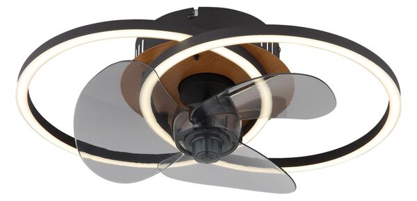 GLOBO 03661 KAREN stropní ventilátor se světlem LED 24W 2800/490lm 2700-6500K černá, kouřová, časovač, dálkový ovladač
