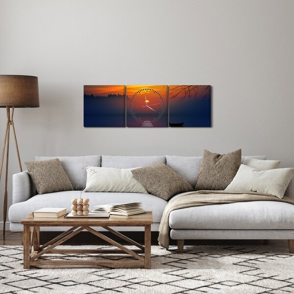 Obraz mostu při západu slunce (s hodinami) (90x30 cm)