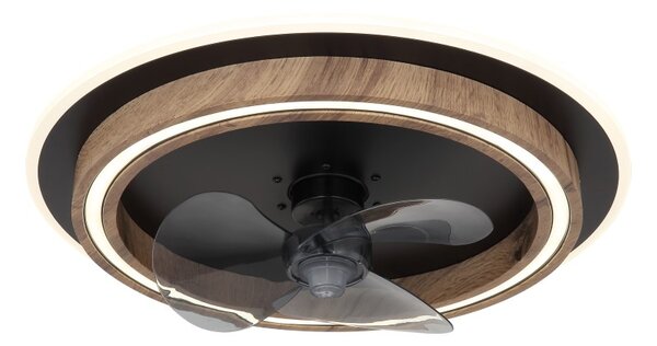 GLOBO 03655 BOZAN stropní ventilátor se světlem D500mm LED 32W 3200/1200lm 2700-6500K černá, vzhled dřeva, kouřová, časovač, dálkový ovladač