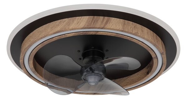 GLOBO 03655 BOZAN stropní ventilátor se světlem D500mm LED 32W 3200/1200lm 2700-6500K černá, vzhled dřeva, kouřová, časovač, dálkový ovladač