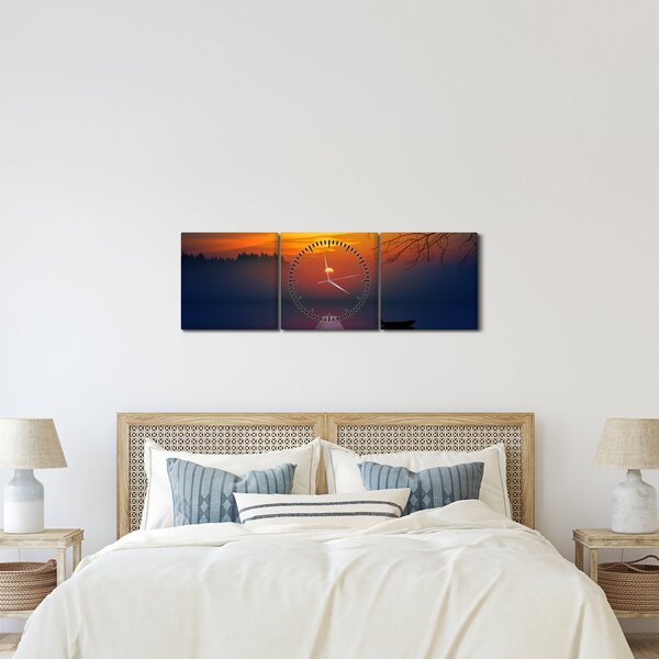 Obraz mostu při západu slunce (s hodinami) (90x30 cm)