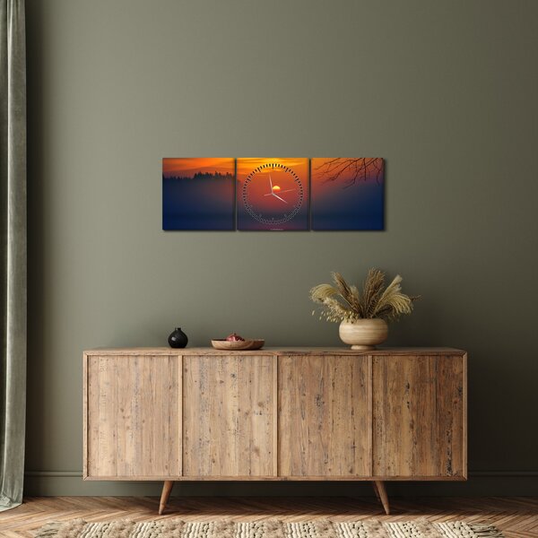Obraz mostu při západu slunce (s hodinami) (90x30 cm)