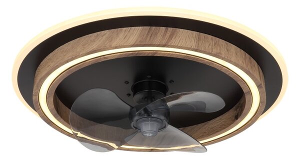 GLOBO 03655 BOZAN stropní ventilátor se světlem D500mm LED 32W 3200/1200lm 2700-6500K černá, vzhled dřeva, kouřová, časovač, dálkový ovladač