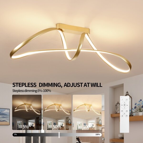 Brilagi-LED Stmívatelný přisazený lustr TWISTER LED/60W/230V 3000-6000K zlatá+DO